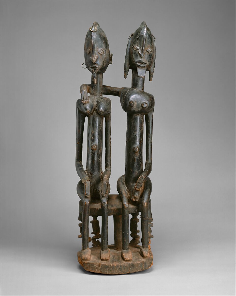 Figure: Seated Couple, Dogon artist, Wood, metal, Dogon 