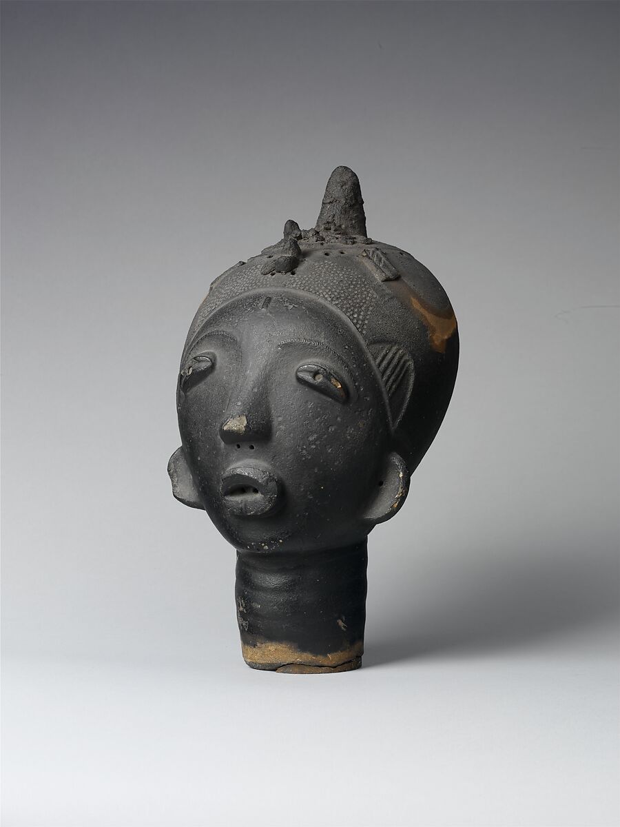 Female ntiri (memorial head), Akan artist, Terracotta, applied coating, Akan