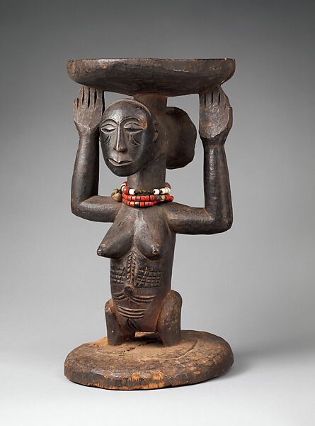 Prestige Stool: Female Caryatid, Wood, beads, Luba or Hemba peoples