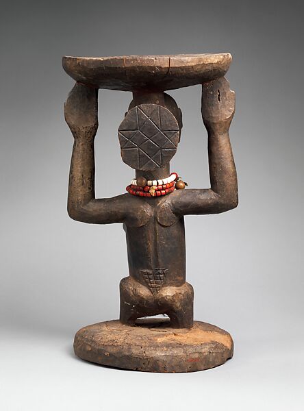 Prestige Stool: Female Caryatid, Wood, beads, Luba or Hemba peoples