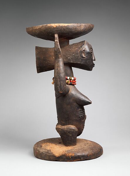 Prestige Stool: Female Caryatid, Wood, beads, Luba or Hemba peoples