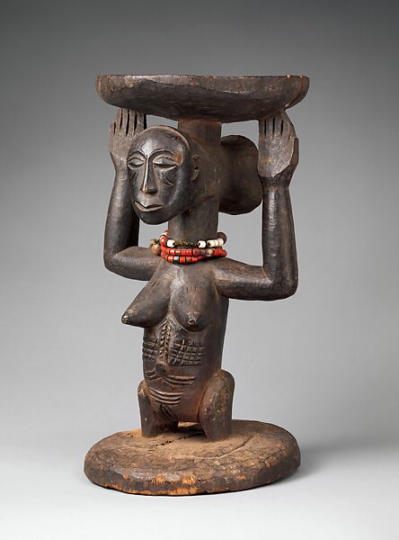 Prestige Stool: Female Caryatid, Wood, beads, Luba or Hemba peoples
