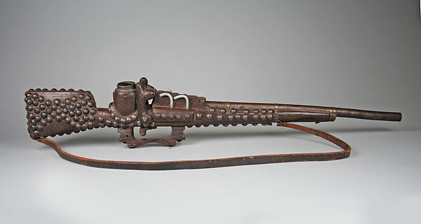Pipe: Rifle, Wood, brass, leather, Chokwe peoples