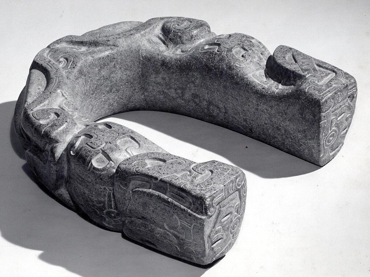 Frog yoke, Classic Veracruz artist(s), Greenstone, pigment (probably hematite), Veracruz