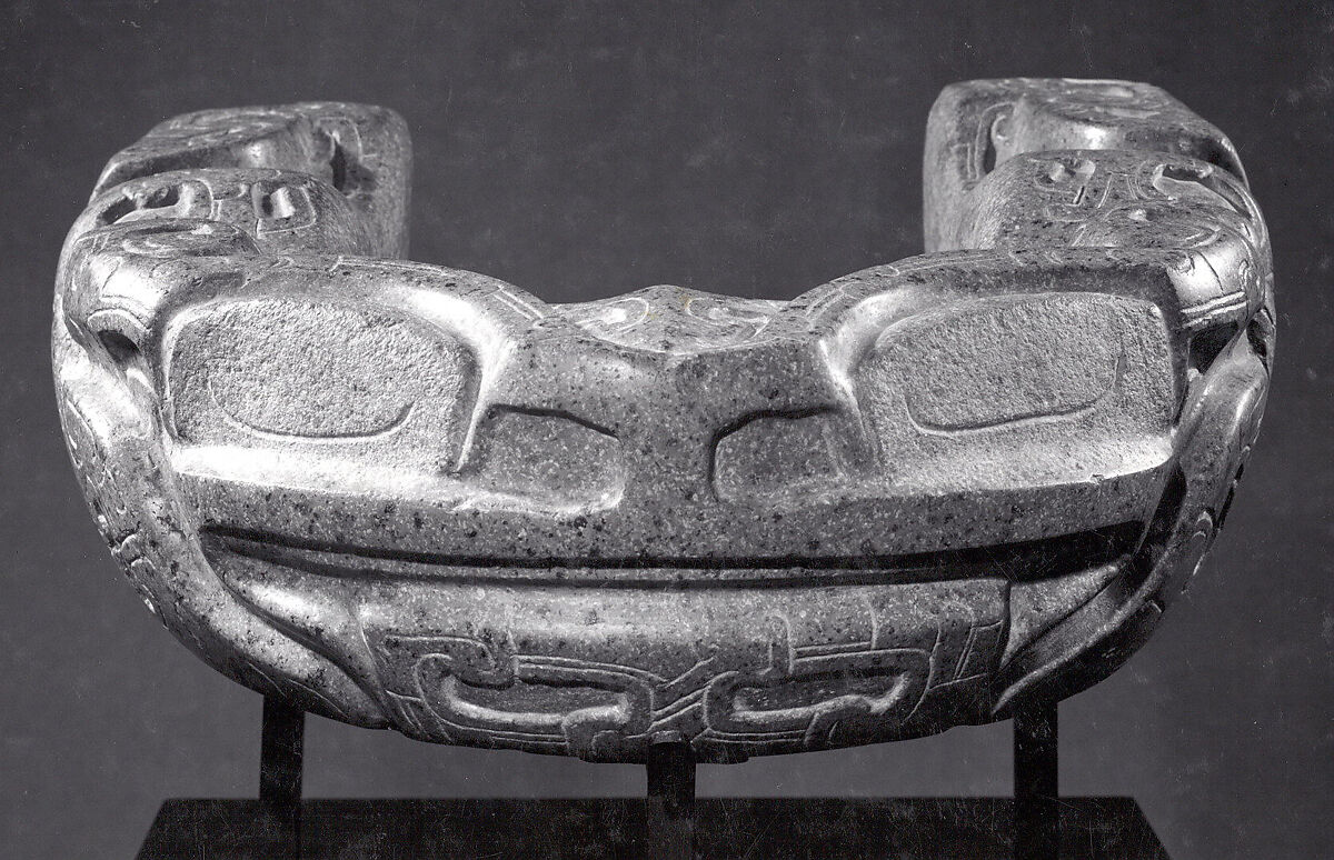 Frog yoke, Classic Veracruz artist(s), Greenstone, pigment (probably hematite), Veracruz