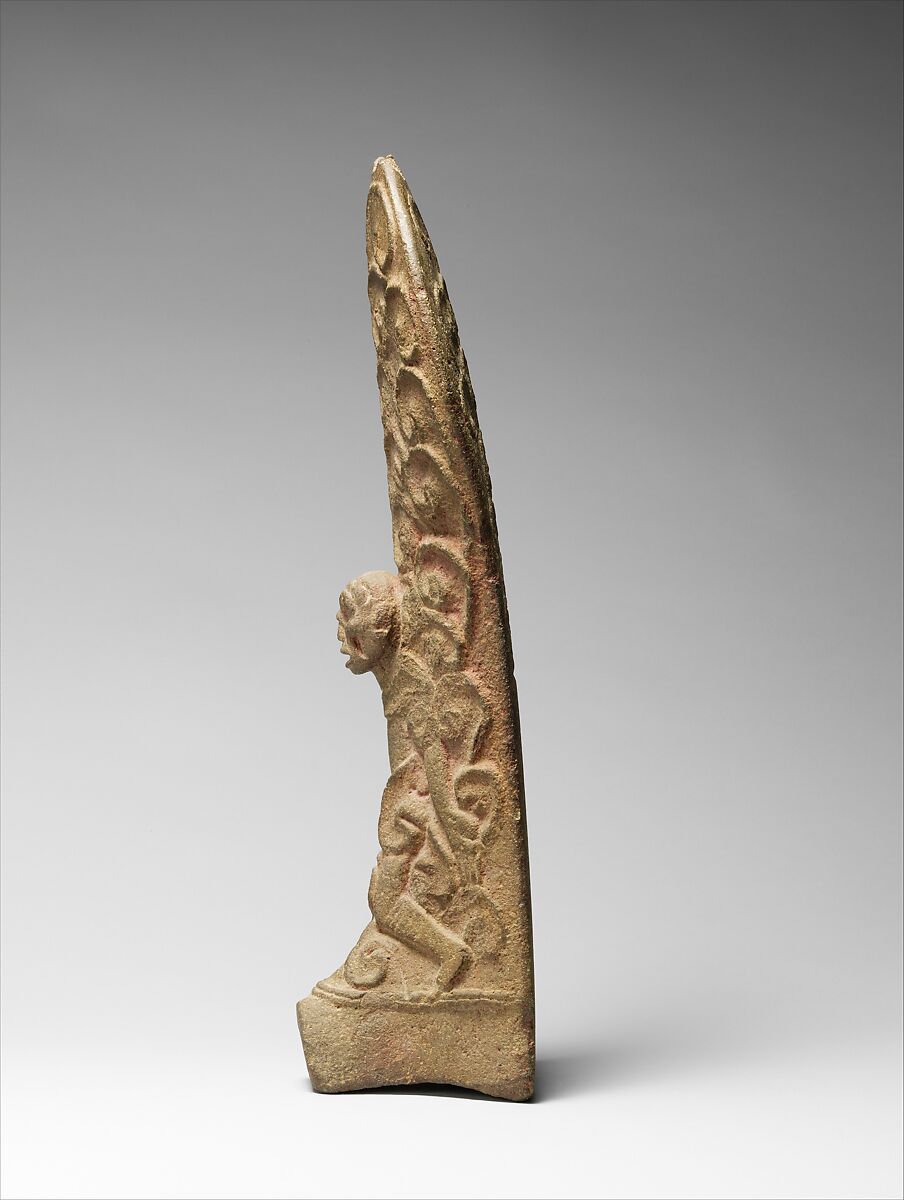 Palma with figure, Classic Veracruz artist(s), Stone, pigment, Classic Veracruz