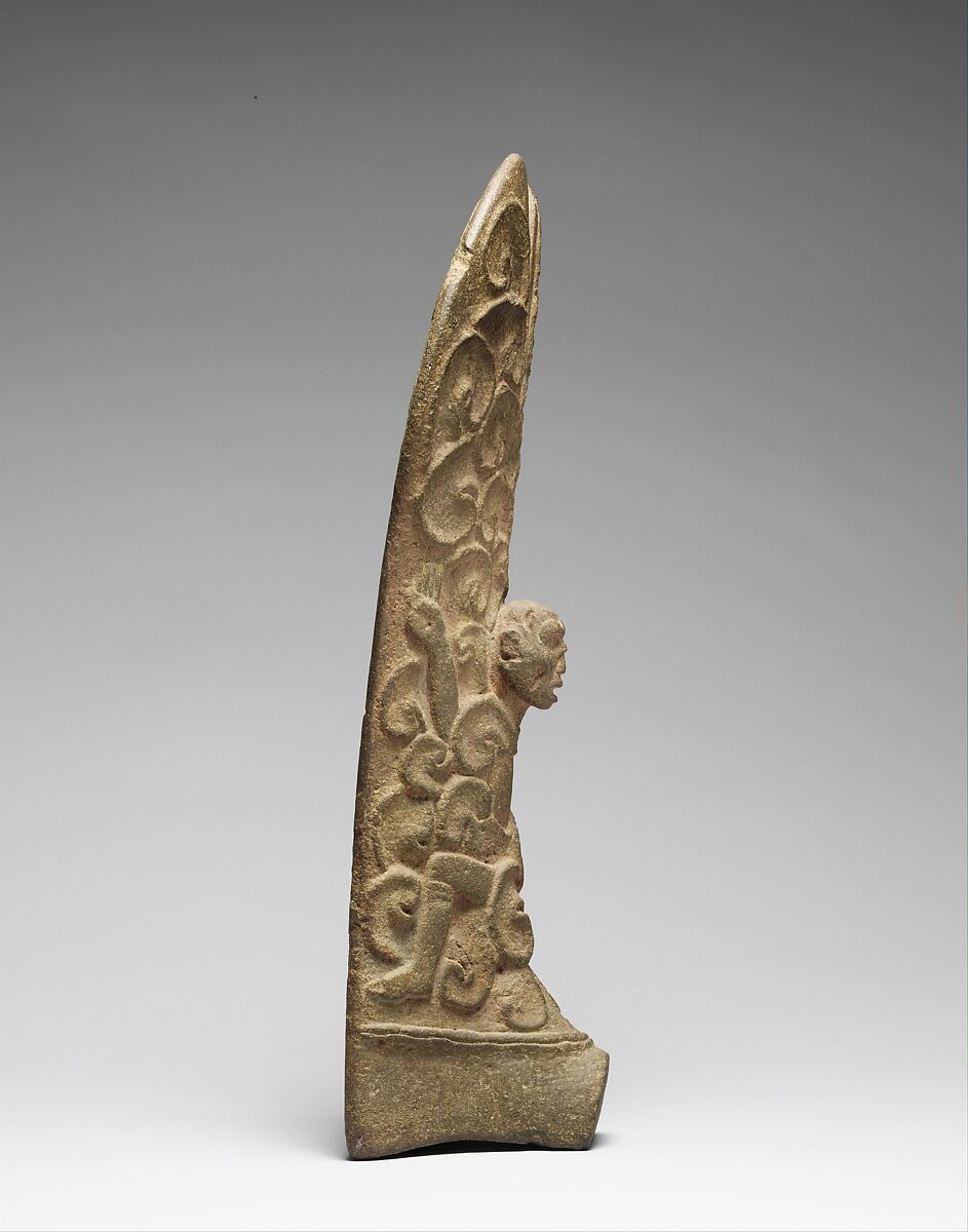 Palma with figure, Classic Veracruz artist(s), Stone, pigment, Classic Veracruz