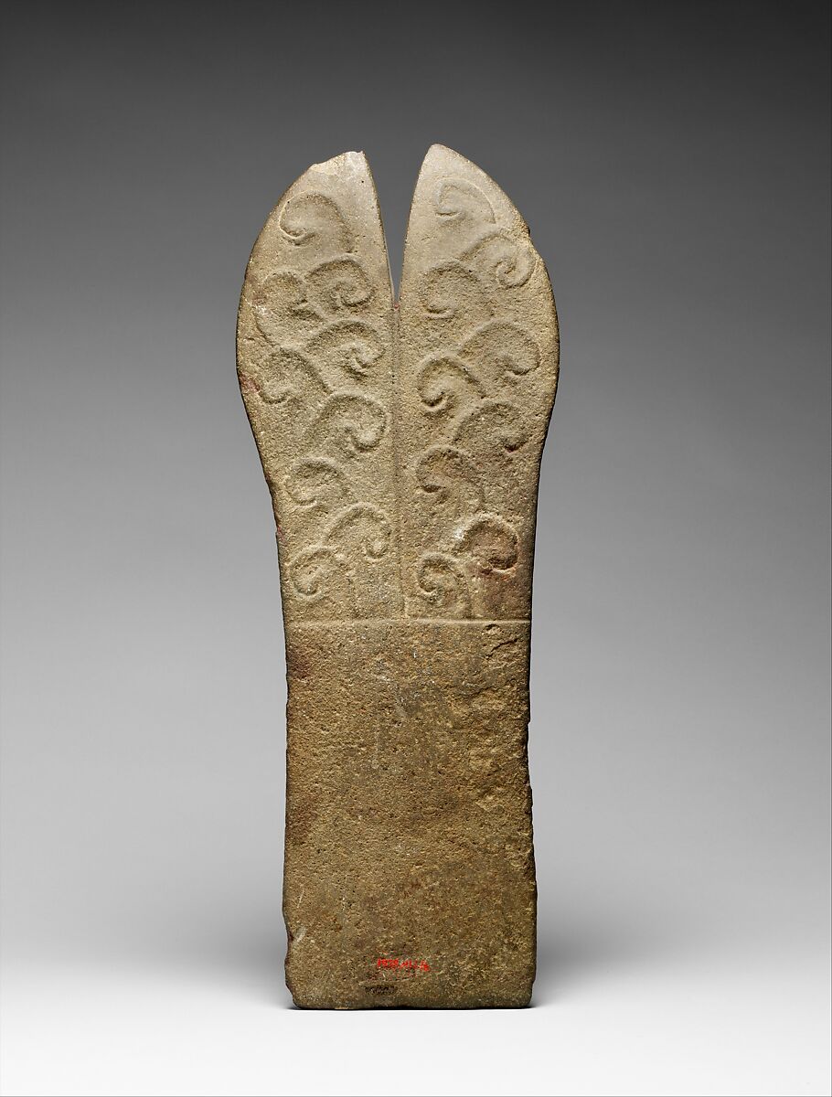 Palma with figure, Classic Veracruz artist(s), Stone, pigment, Classic Veracruz