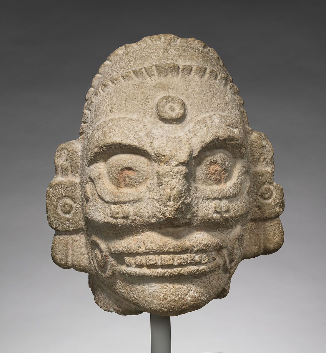 Head of a Rain God, Fossiliferous limestone, Maya