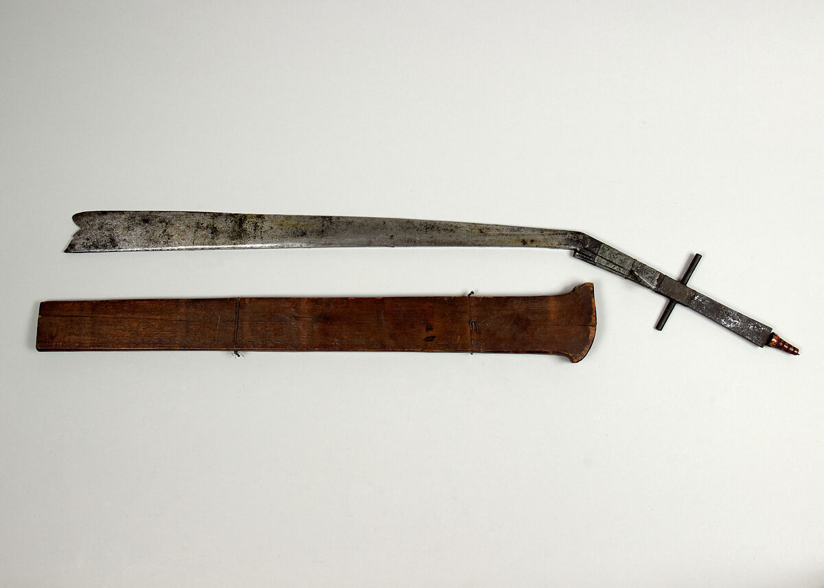Sword (Parang Pandit) with Scabbard, Steel, wood, brass, silver, cane, Dyak 