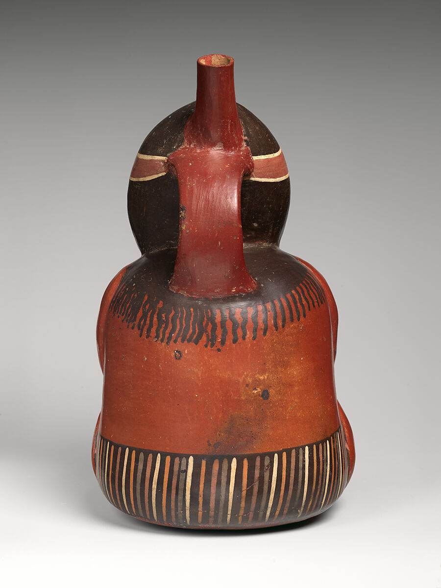Bottle with seated figure, Nasca artist(s), Ceramic, slip, Nasca
