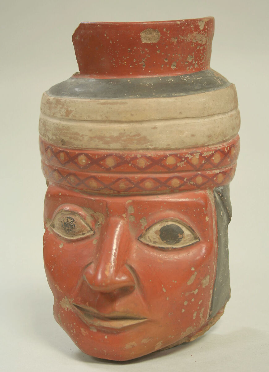 Face from Bottle, Ceramic, pigment, Wari 