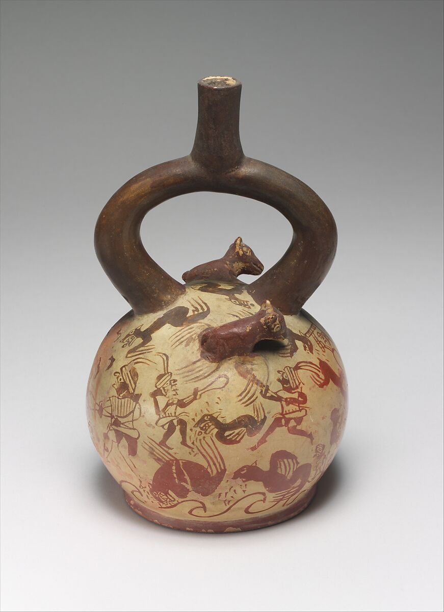 Sea Lion Hunt Bottle, Ceramic, Moche 