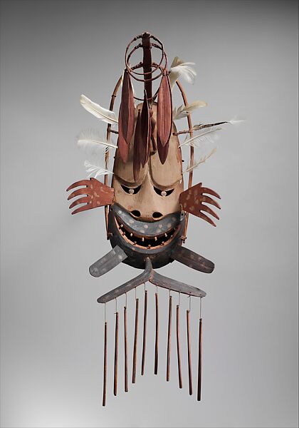 North Wind Mask (Negakfok), Wood, paint, feathers, Yup'ik 