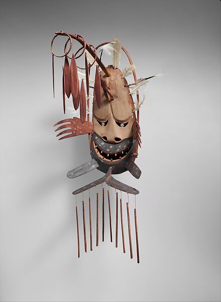 North Wind Mask (Negakfok), Wood, paint, feathers, Yup'ik