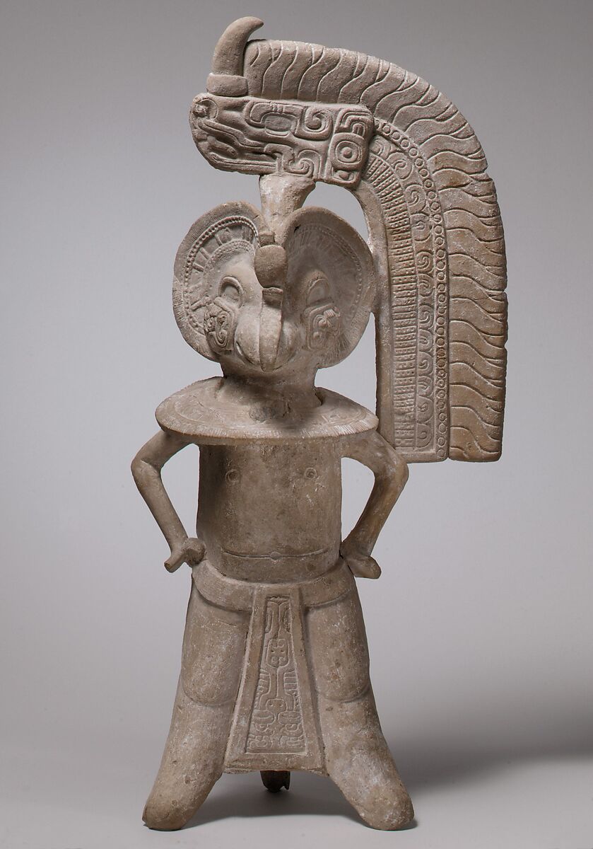 Bird-Headed Figure Whistle, Ceramic, pigment, Veracruz 