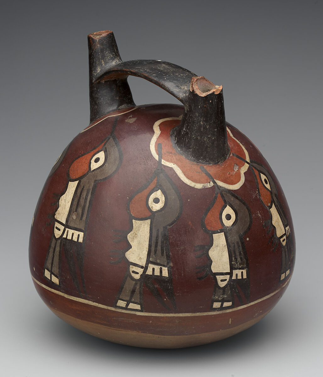 Bottle with hummingbirds, Nasca artist(s), Ceramic, slip, Nasca