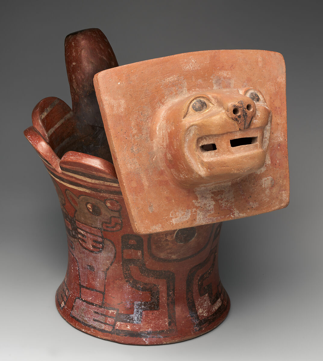 Incense burner with feline head, Tiwanaku artist(s), Ceramic, slip, Tiwanaku 