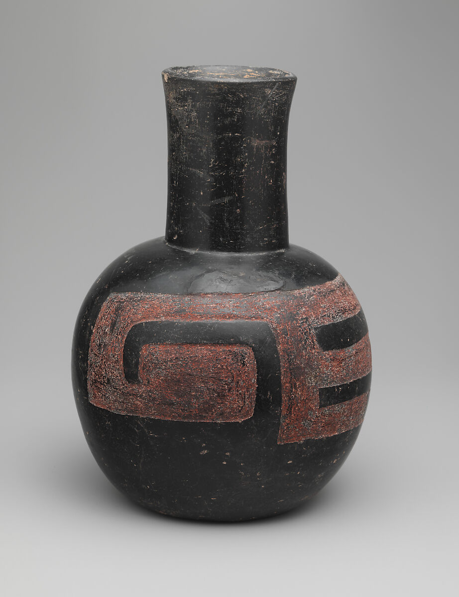 Bottle, Central Highlands artist(s), Ceramic, cinnabar, Olmec