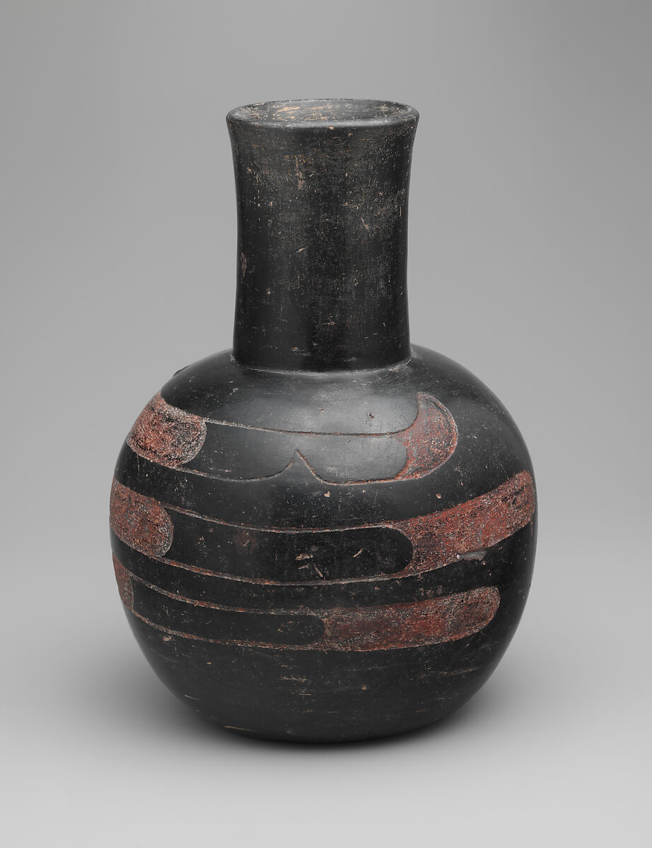 Bottle, Central Highlands artist(s), Ceramic, cinnabar, Olmec