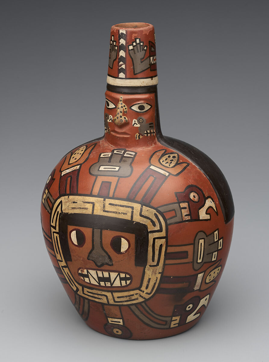 Bottle with deity, Wari artist(s), Ceramic, slip, Wari