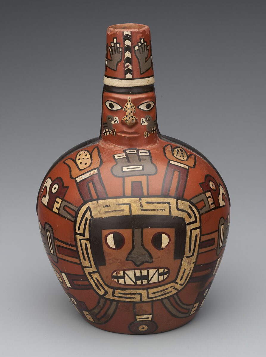 Bottle with deity, Wari artist(s), Ceramic, slip, Wari 