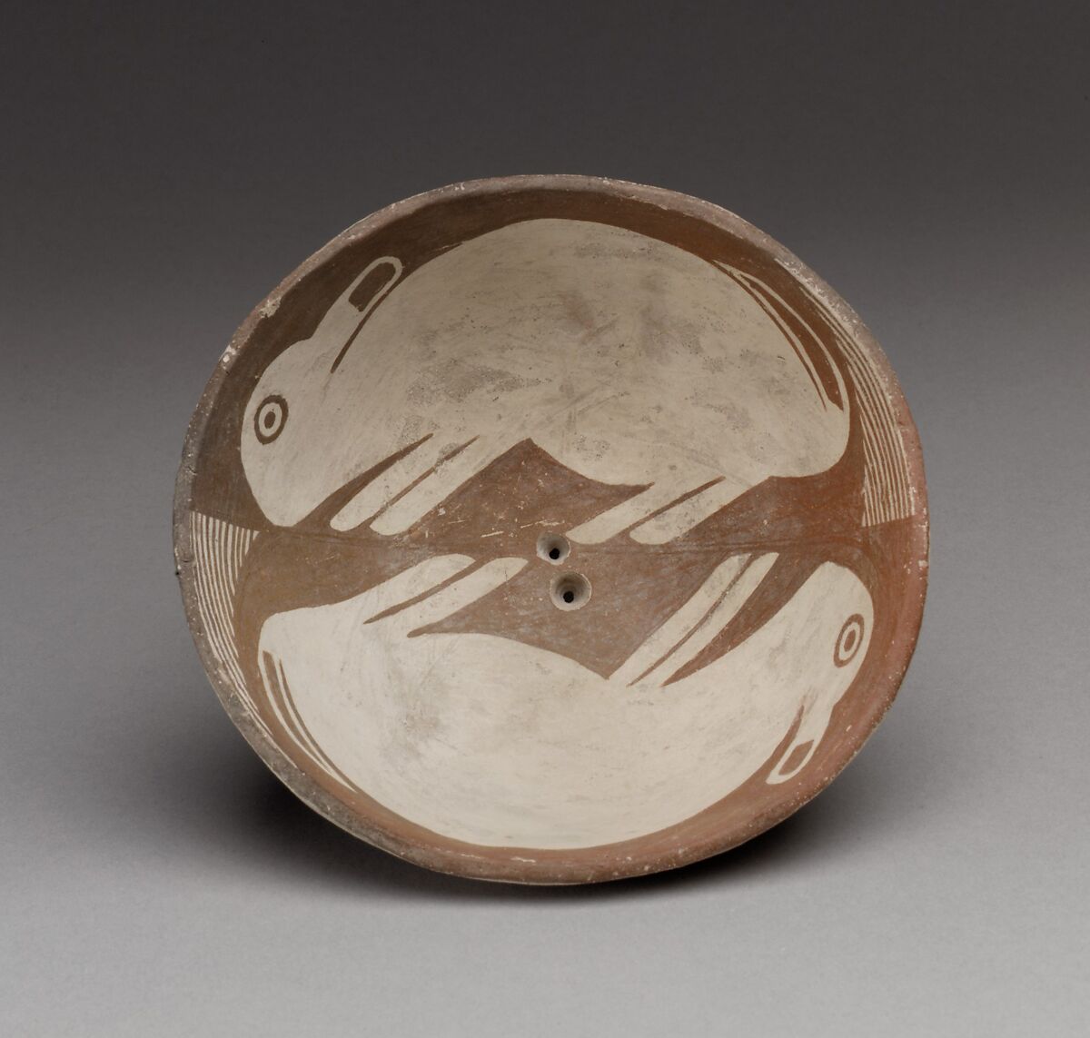 Bowl with Two Rabbits, Ceramic, Mimbres 