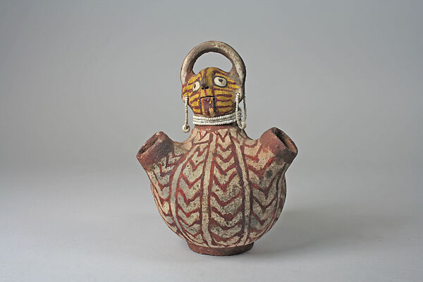 Spouted Jar, Ceramic, pigment, beads, thread, Mohave 