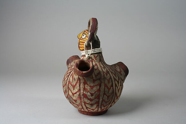 Spouted Jar, Ceramic, pigment, beads, thread, Mohave