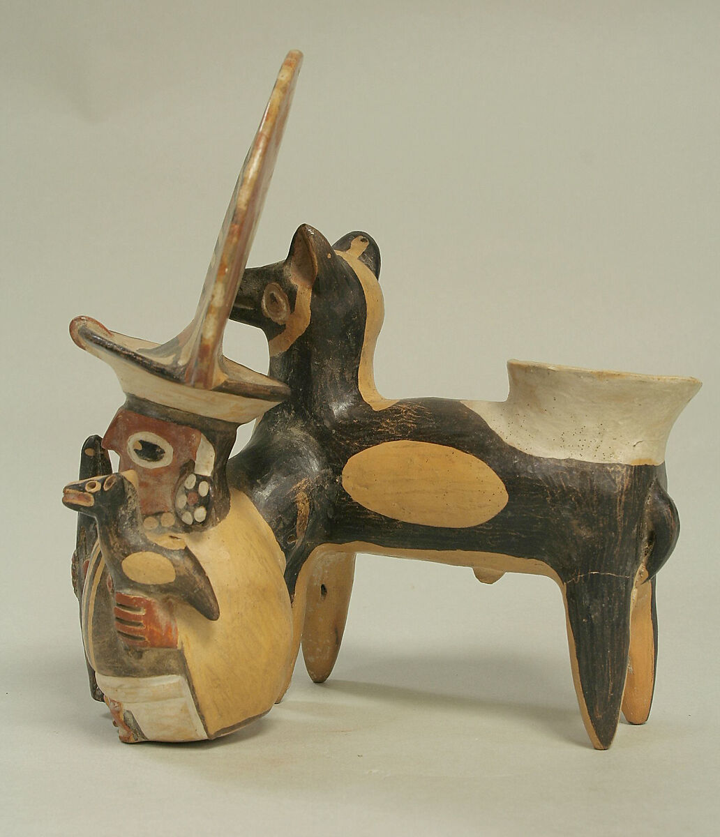 Herder with llama, Recuay artist(s), Ceramic, slip, Recuay