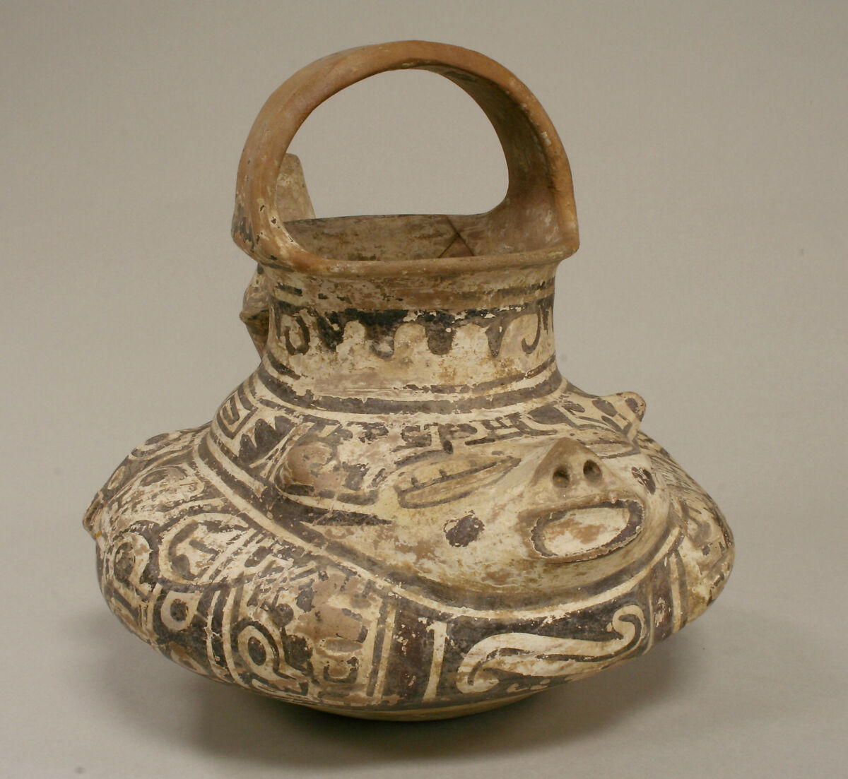 Painted Animal Vessel, Ceramic, slip, pigment, Huastec