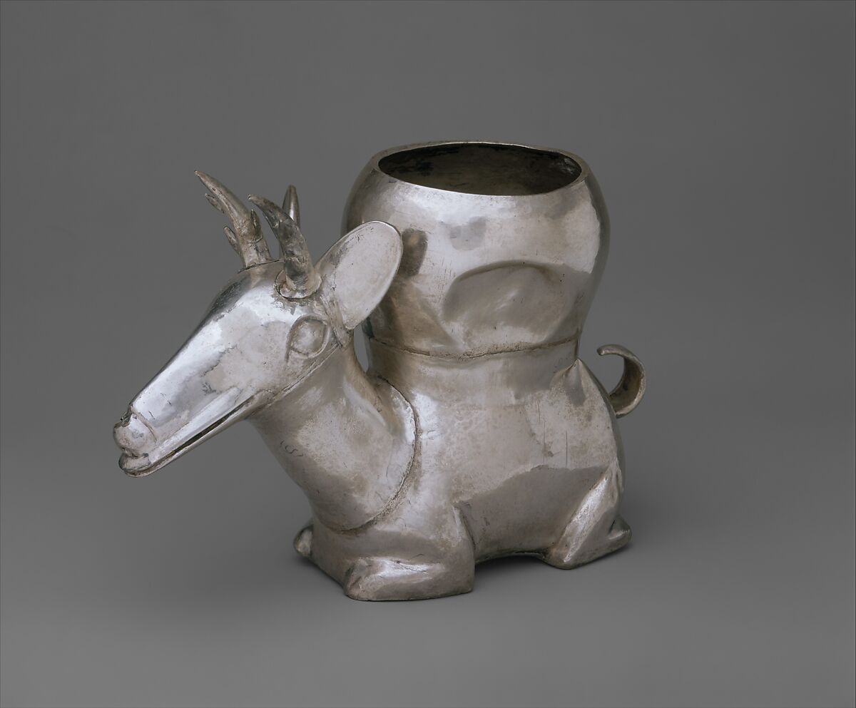 Deer-shaped vessel, Chimú artist(s), Silver, Chimú 