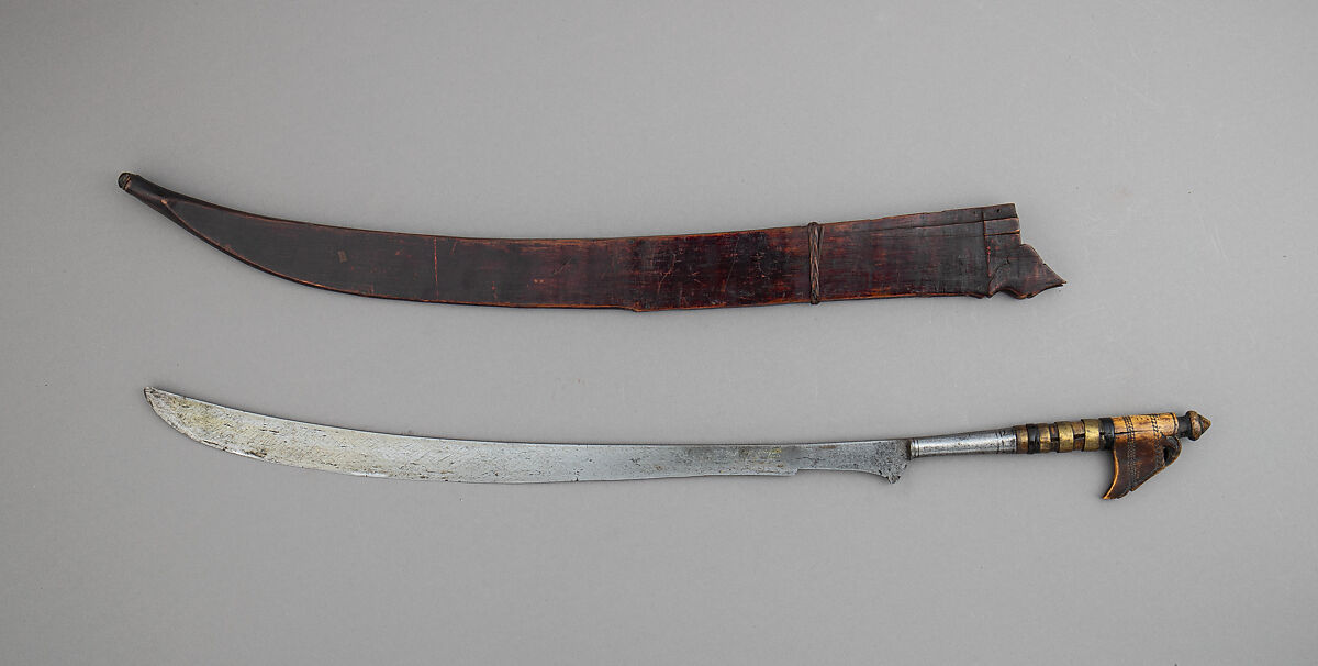 Sword (Niabor) with Scabbard, Wood, bone, steel, Bornean