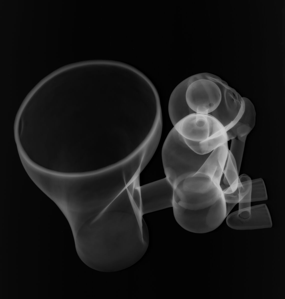 Double-chambered vessel with monkey, Chimú artist(s), Silver, Chimú