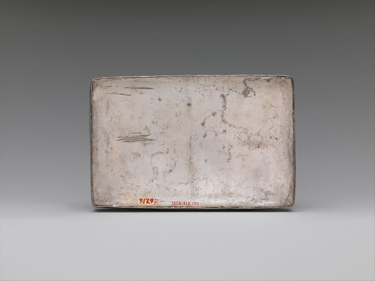 Stirrup-spout bottle with palace scene, Chimú artist(s), Silver, Chimú