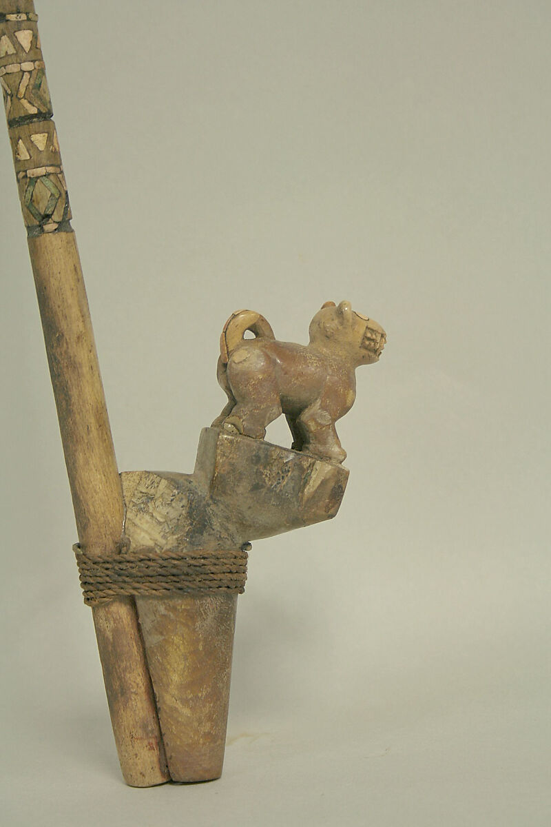 Spear Thrower with Feline, Bone, stone, shell, sennit, turquoise (?), Moche