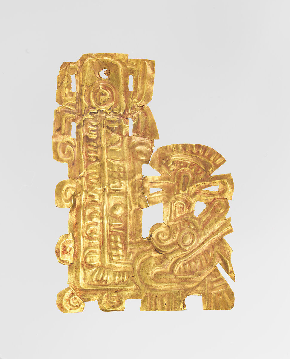 Feathered Serpent Ornament, Gold, Aztec 