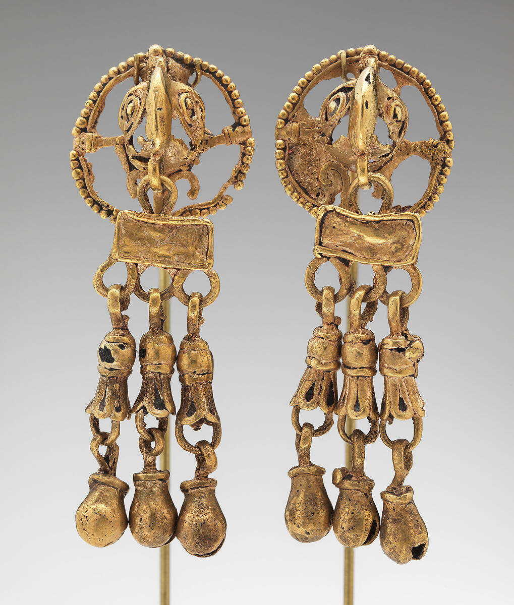 Pair of Eagle Ear Ornaments, Gold, Aztec or Mixtec 