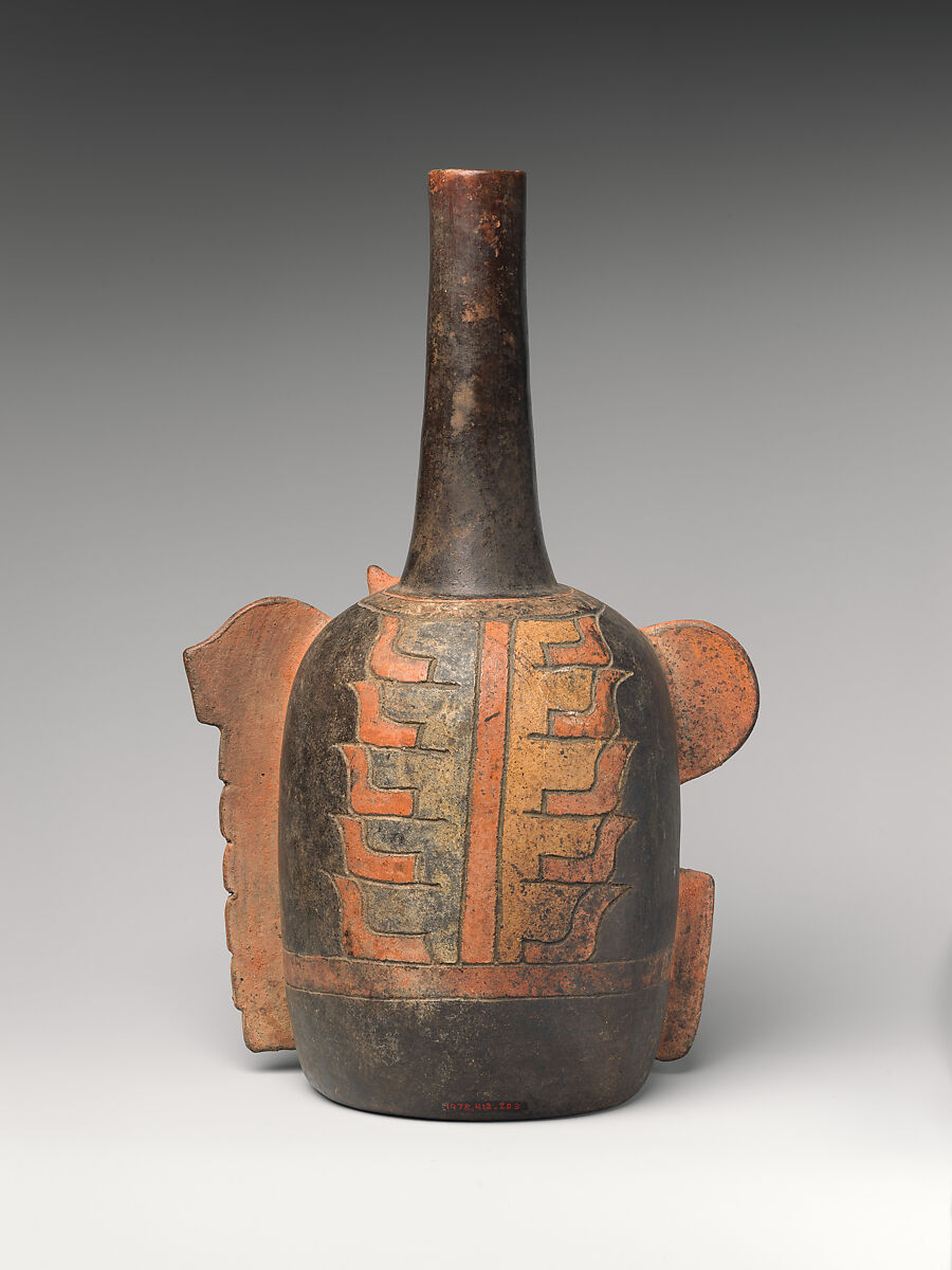 Bottle with caiman, Cupisnique artist(s), Ceramic, post-fire paint (cinnabar), Cupisnique