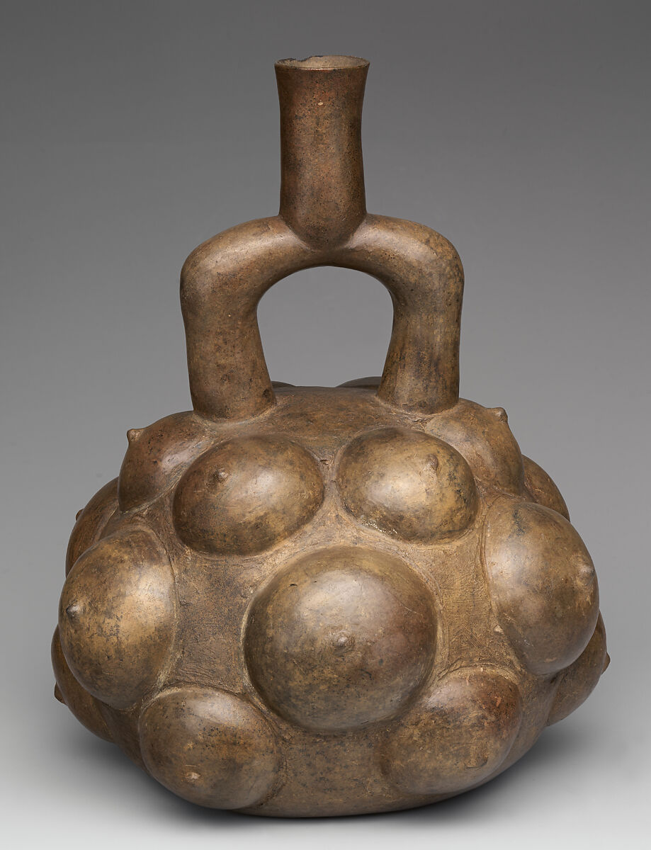 Stirrup-spout bottle with fruits, Cupisnique artist(s), Ceramic, Cupisnique