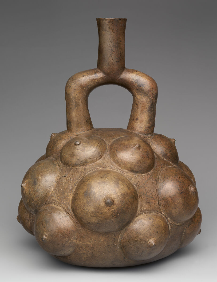 Stirrup-spout bottle with fruits, Cupisnique artist(s), Ceramic, Cupisnique 