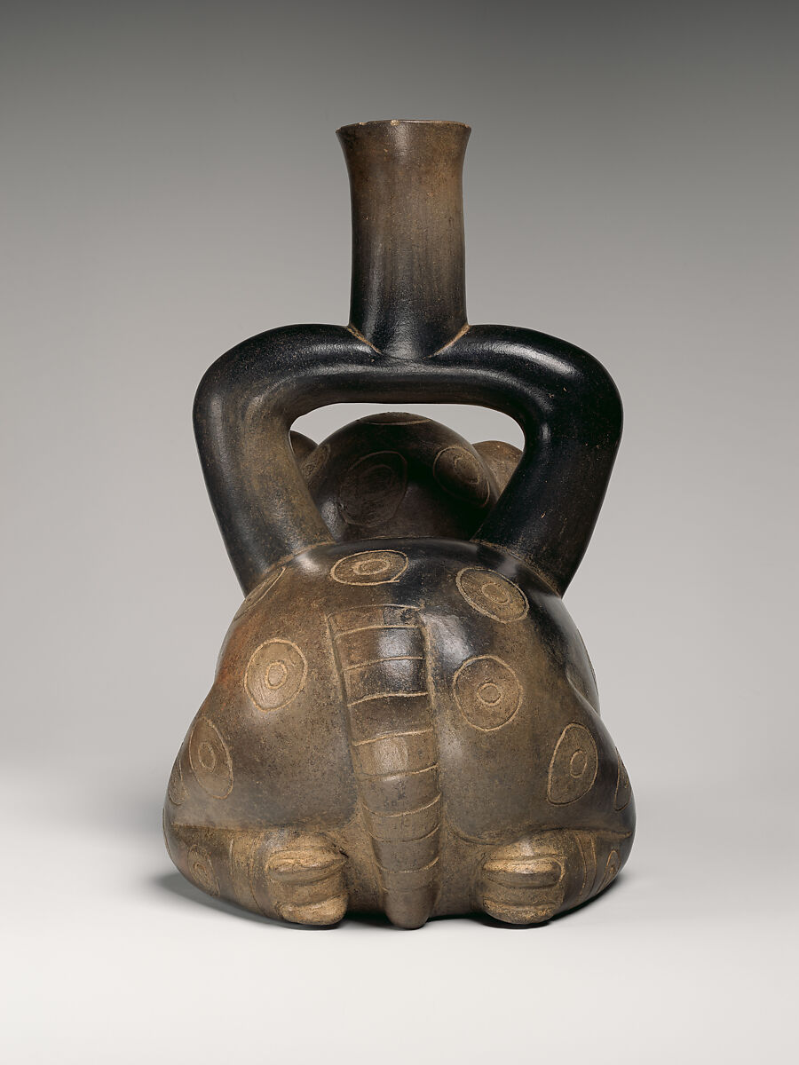 Feline-shaped stirrup-spout bottle, Cupisnique artist(s), Ceramic, Cupisnique