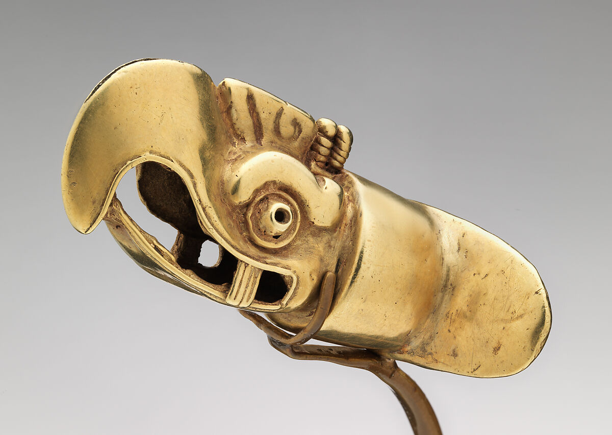 Labret with eagle head, Mexica artist(s), Gold, Mexica (Aztec)