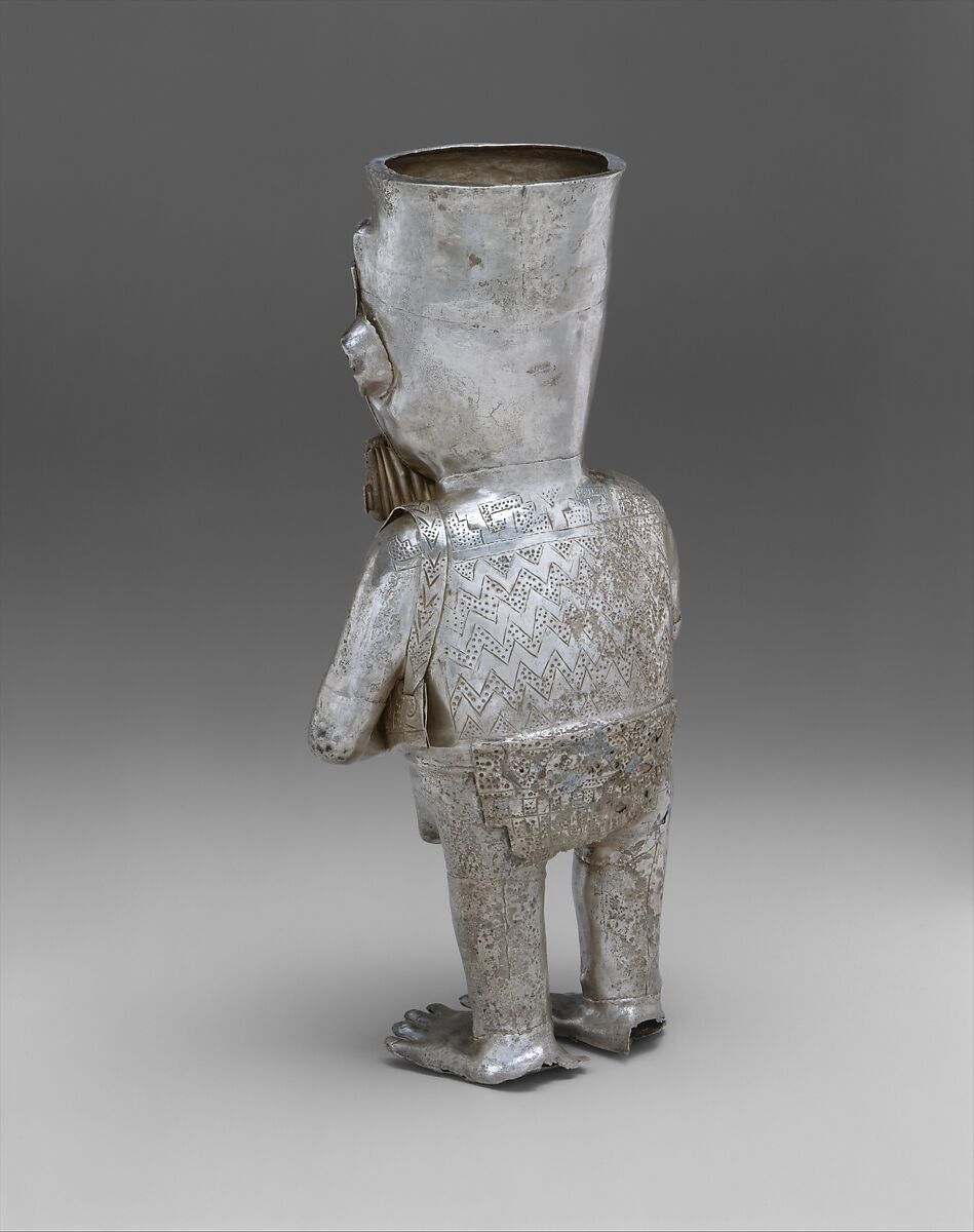 Panpiper-shaped vessel, Chimú artist(s), Silver, malachite, resin, Chimú