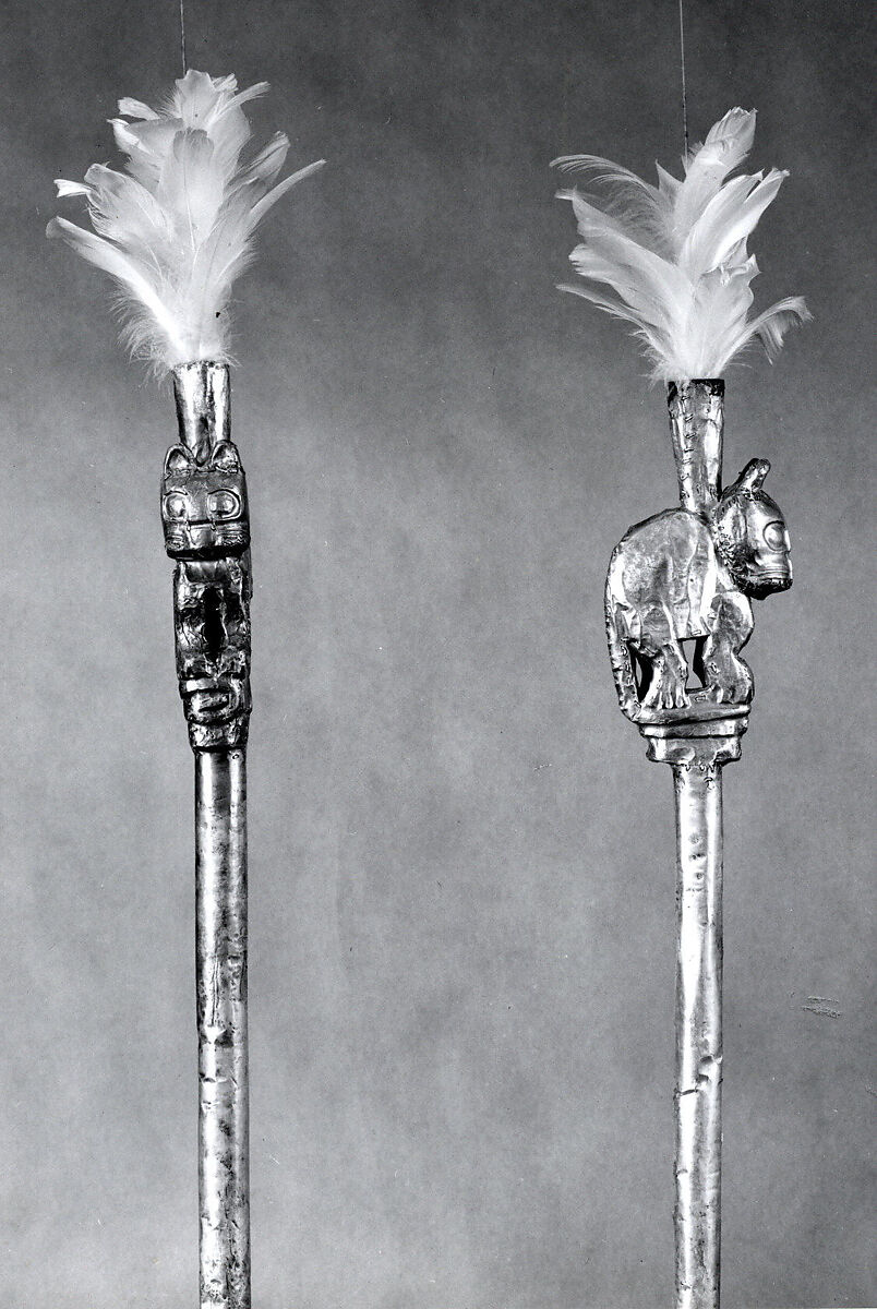 Tomb Post, Wood, silver sheathing, feathers, Inca