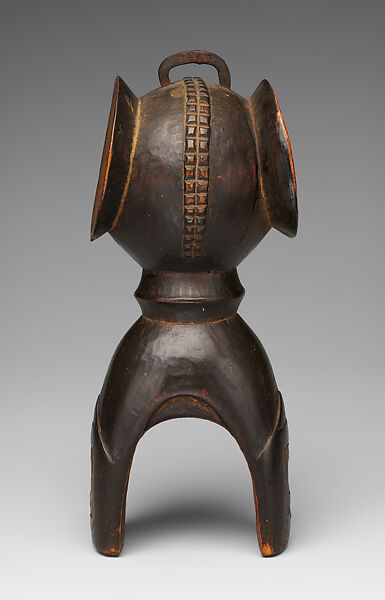 Heddle pulley with elephant head, Baule artist, Wood, pigment, metal, Baule peoples