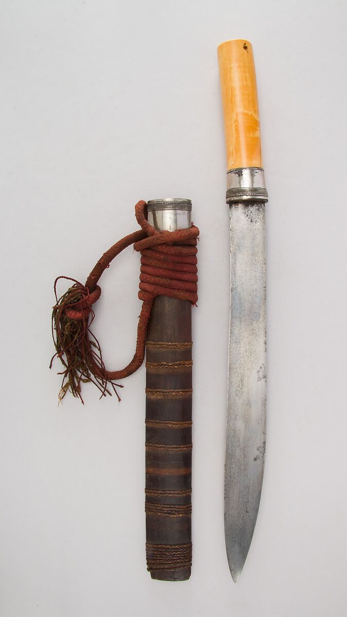 Sword (Dha) with Scabbard and Baldric, Ivory, silver, wood, Burmese