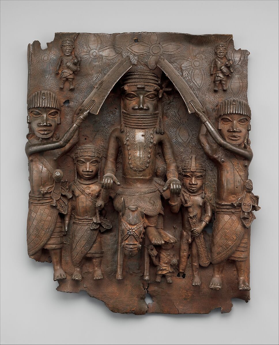 Plaque: Equestrian Oba and Attendants, Brass, Edo peoples 