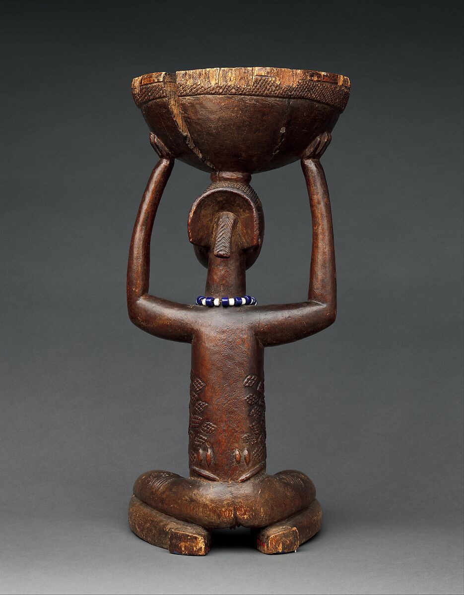 Lupona (royal seat), Luba artist, Wood, glass beads, cotton fiber(?), Luba