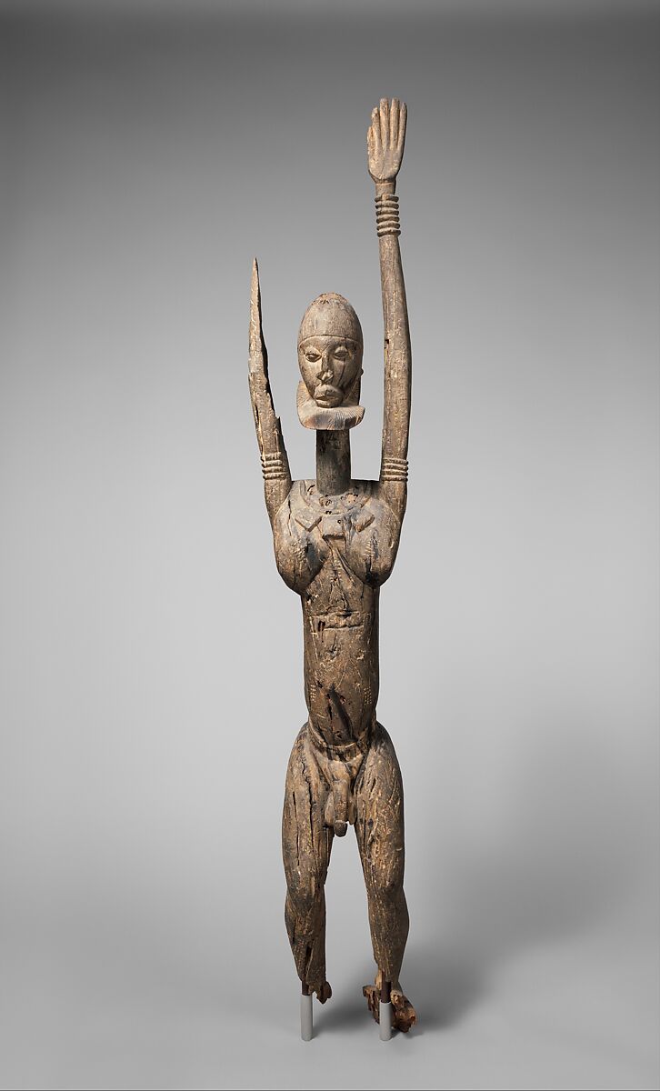 Male Figure with Raised Arms, Wood, patina, Dogon peoples 